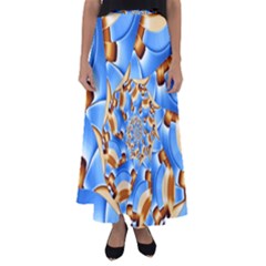 Gold Blue Bubbles Spiral Flared Maxi Skirt