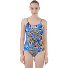 Gold Blue Bubbles Spiral Cut Out Top Tankini Set