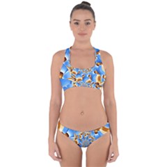 Gold Blue Bubbles Spiral Cross Back Hipster Bikini Set