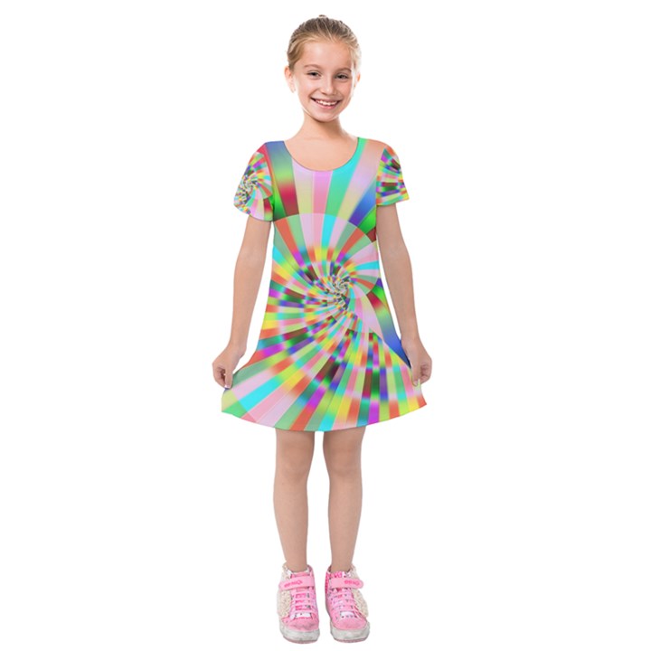 Irritation Funny Crazy Stripes Spiral Kids  Short Sleeve Velvet Dress