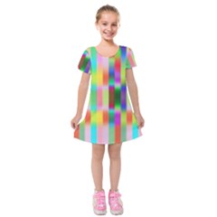 Multicolored Irritation Stripes Kids  Short Sleeve Velvet Dress