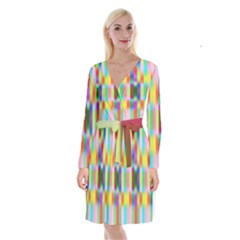 Multicolored Irritation Stripes Long Sleeve Velvet Front Wrap Dress by designworld65