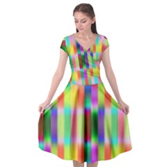 Multicolored Irritation Stripes Cap Sleeve Wrap Front Dress