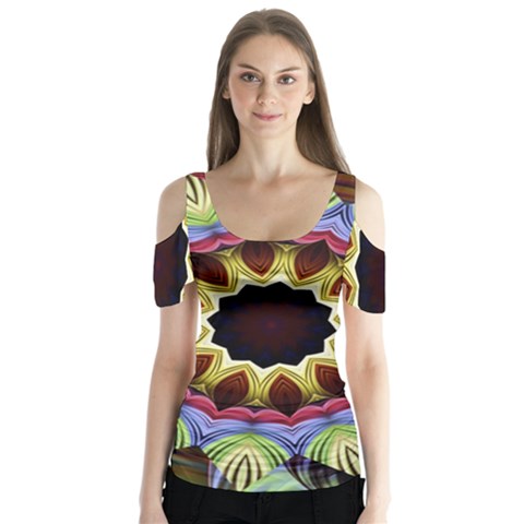 Love Energy Mandala Butterfly Sleeve Cutout Tee  by designworld65