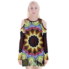 Love Energy Mandala Velvet Long Sleeve Shoulder Cutout Dress