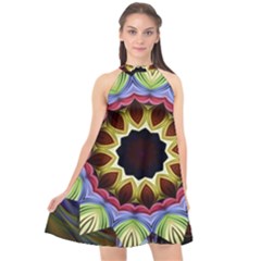 Love Energy Mandala Halter Neckline Chiffon Dress 