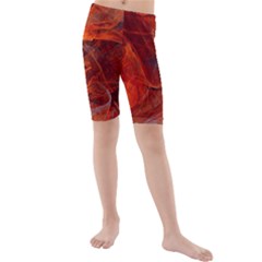 Swirly Love In Deep Red Kids  Mid Length Swim Shorts by designworld65