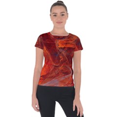 Swirly Love In Deep Red Short Sleeve Sports Top 