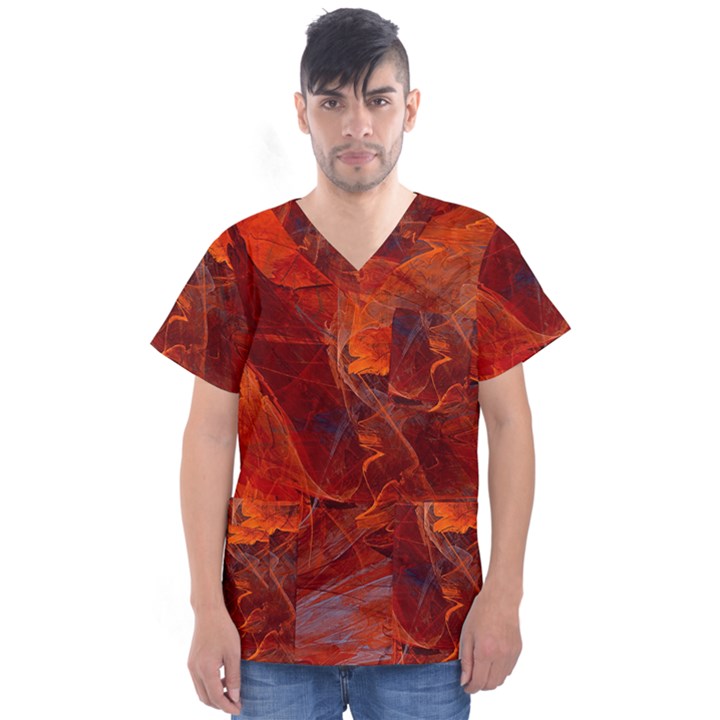 Swirly Love In Deep Red Men s V-Neck Scrub Top