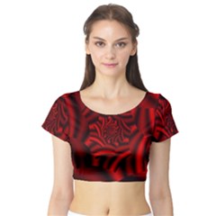 Metallic Red Rose Short Sleeve Crop Top (tight Fit) by designworld65