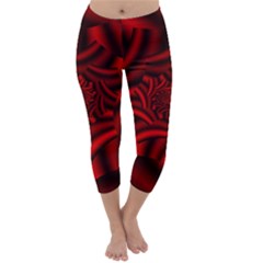 Metallic Red Rose Capri Winter Leggings 