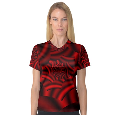 Metallic Red Rose V-neck Sport Mesh Tee by designworld65