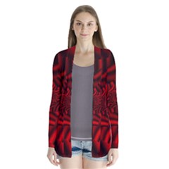 Metallic Red Rose Drape Collar Cardigan by designworld65