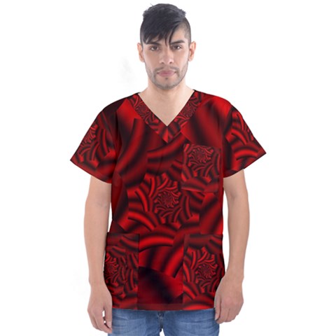 Metallic Red Rose Men s V-neck Scrub Top by designworld65