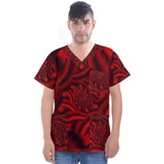 Metallic Red Rose Men s V-neck Scrub Top