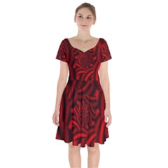 Metallic Red Rose Short Sleeve Bardot Dress