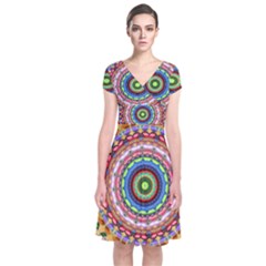 Peaceful Mandala Short Sleeve Front Wrap Dress by designworld65