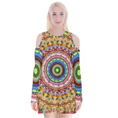 Peaceful Mandala Velvet Long Sleeve Shoulder Cutout Dress