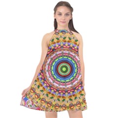 Peaceful Mandala Halter Neckline Chiffon Dress 