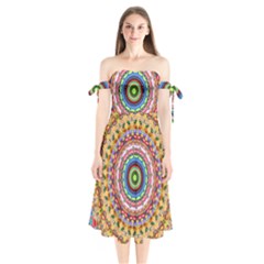 Peaceful Mandala Shoulder Tie Bardot Midi Dress