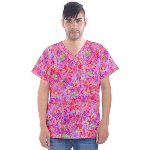 The Big Pink Party Men s V-neck Scrub Top by designworld65