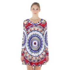 Romantic Dreams Mandala Long Sleeve Velvet V-neck Dress