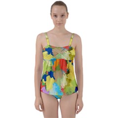 Summer Feeling Splash Twist Front Tankini Set