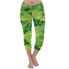 Green Springtime Leafs Capri Winter Leggings 