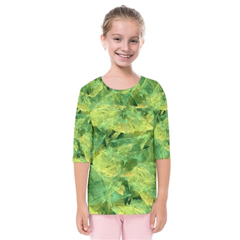 Green Springtime Leafs Kids  Quarter Sleeve Raglan Tee by designworld65