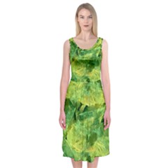 Green Springtime Leafs Midi Sleeveless Dress by designworld65