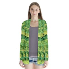 Green Springtime Leafs Drape Collar Cardigan by designworld65