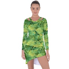 Green Springtime Leafs Asymmetric Cut-out Shift Dress by designworld65