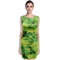 Green Springtime Leafs Sleeveless Velvet Midi Dress by designworld65