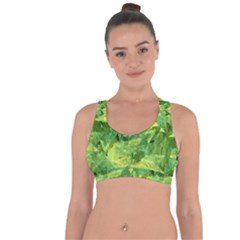 Green Springtime Leafs Cross String Back Sports Bra