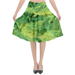 Green Springtime Leafs Flared Midi Skirt by designworld65