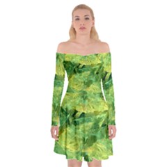 Green Springtime Leafs Off Shoulder Skater Dress by designworld65