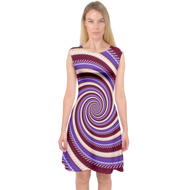 Woven Spiral Capsleeve Midi Dress