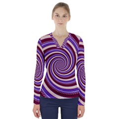 Woven Spiral V-neck Long Sleeve Top