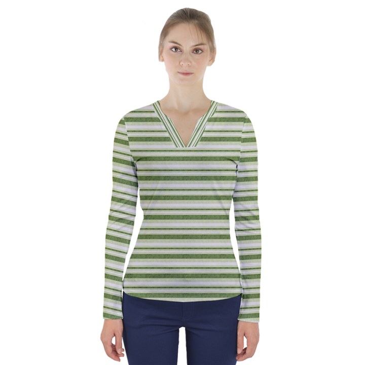 Spring Stripes V-Neck Long Sleeve Top