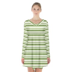 Spring Stripes Long Sleeve Velvet V-neck Dress