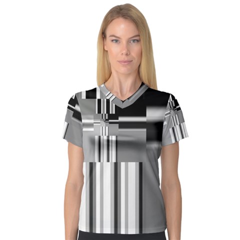 Black And White Endless Window V-neck Sport Mesh Tee by designworld65