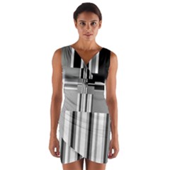 Black And White Endless Window Wrap Front Bodycon Dress by designworld65