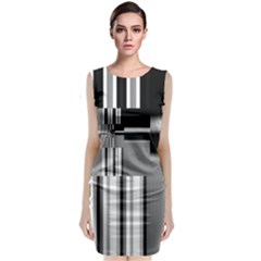 Black And White Endless Window Sleeveless Velvet Midi Dress by designworld65