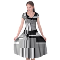 Black And White Endless Window Cap Sleeve Wrap Front Dress by designworld65