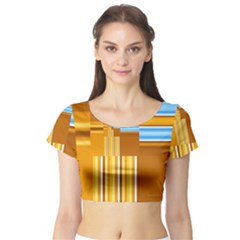 Endless Window Blue Gold Short Sleeve Crop Top (tight Fit) by designworld65