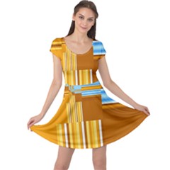 Endless Window Blue Gold Cap Sleeve Dress by designworld65