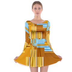 Endless Window Blue Gold Long Sleeve Skater Dress