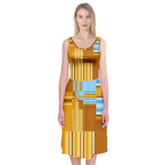 Endless Window Blue Gold Midi Sleeveless Dress by designworld65