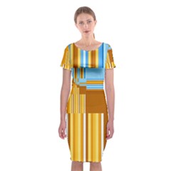 Endless Window Blue Gold Classic Short Sleeve Midi Dress by designworld65