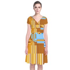 Endless Window Blue Gold Short Sleeve Front Wrap Dress by designworld65